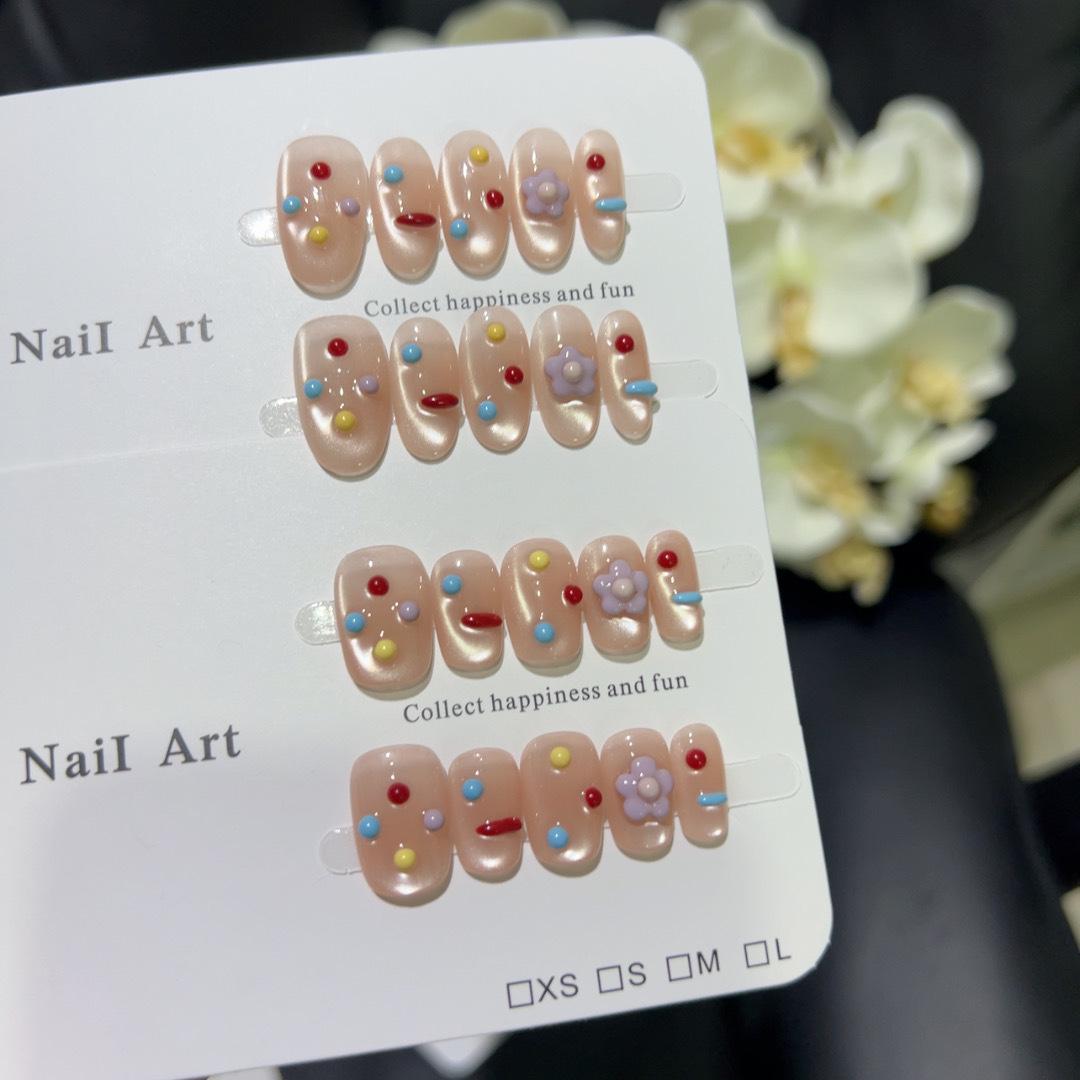

Dopamine Jelly Bean Blush: Handmade Cute Girlish Cat Eye Nail Art