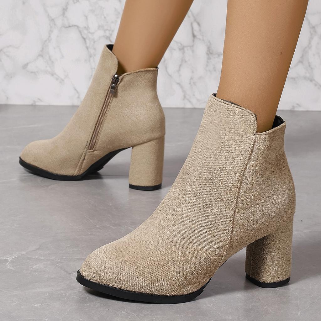 Fashion 2025 New Women Ankle Boots Fashion Pointed Shoes Women Side Zipper Stretch Middle Heel Large Size Short Boots Botas De Mujer