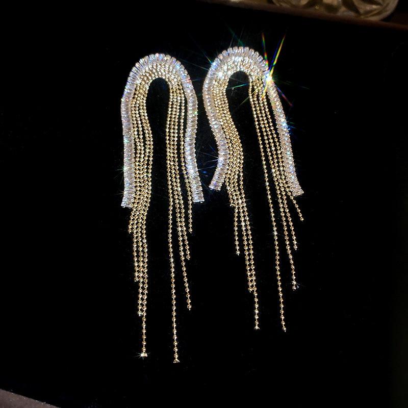 S925 Silver Needle Rhinestone Tassel Earrings - Exquisite Long Claw Chain with Colored Diamonds, European & American Style