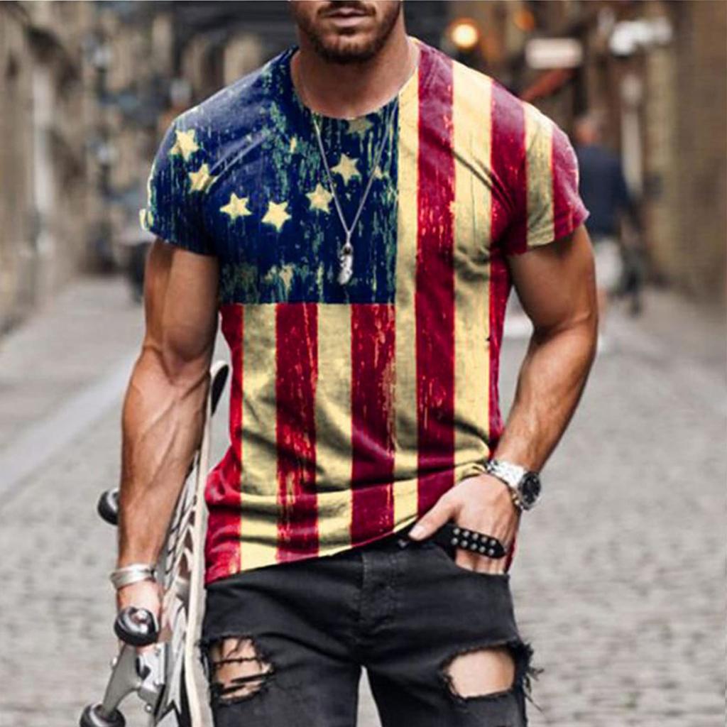 T Shirts Shirts For Men, Men's American Flag T-Shirt Patriotic Tee Short Sleeve  Apperal Workout Muscle T Shirts