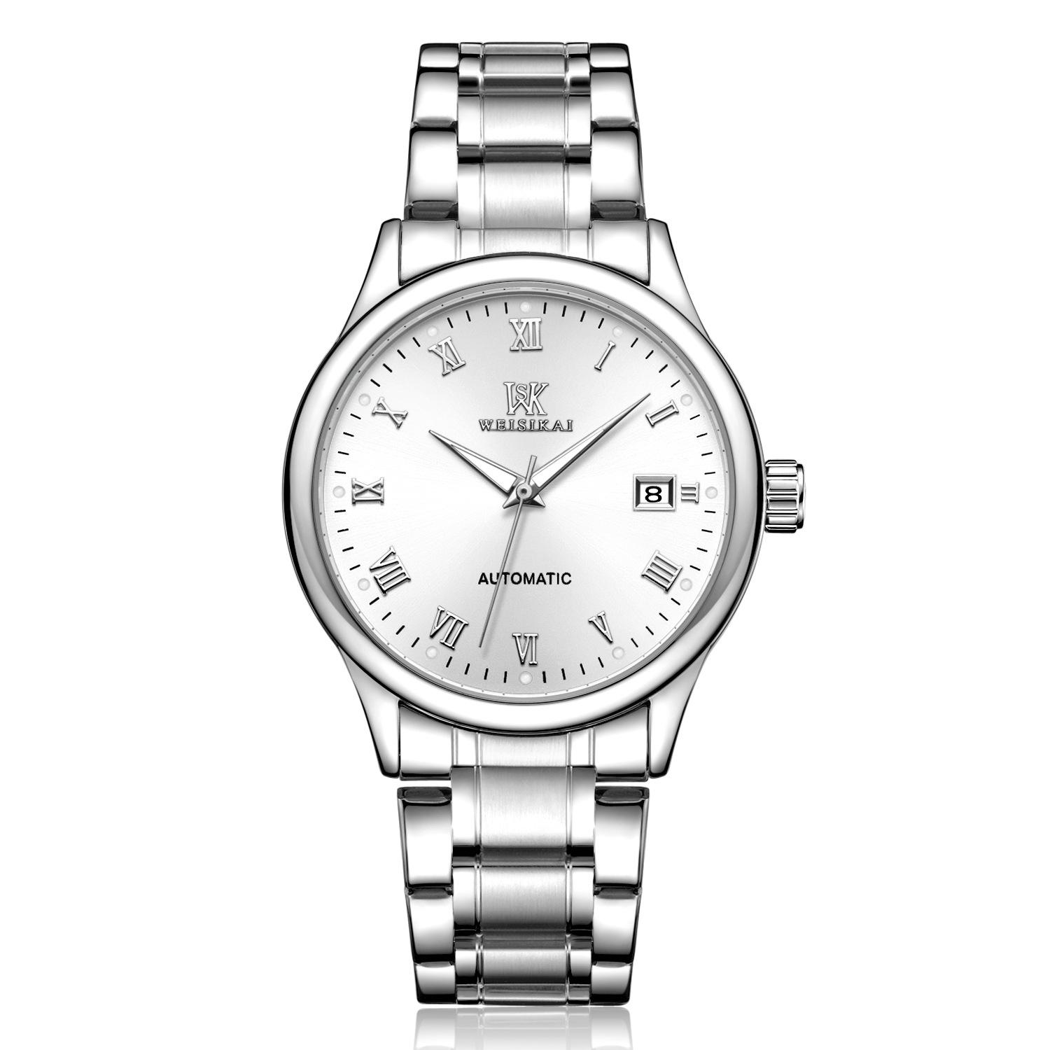 

WEISIKAI 146B Мужские часы Новые роскошные мужские часы высшего бренда с коробкой Водонепроницаемые светящиеся календари Автоматические мужские механические часы белый