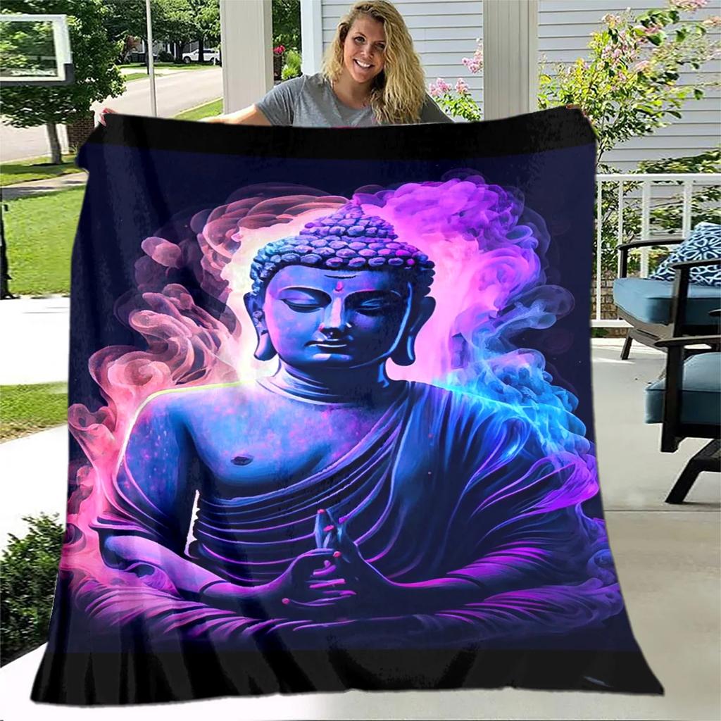 Coperta in Peluche Buddha Sakyamuni Bodhisattva Guanyin del Buddismo, Coperta in Flanella Coperta Plaid per Soggiorno Camera da Letto Letto Divano Preghiera