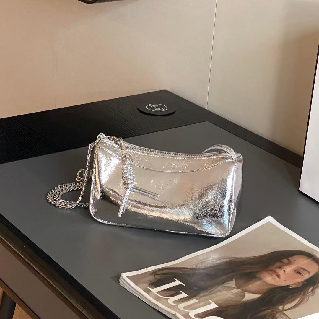 

Женская сумка через плечо из коровьей кожи, Женская модная простая сумка-ракушка для шопинга, Практичная сумка-пельмень на молнии из мягкой кожи серебряный