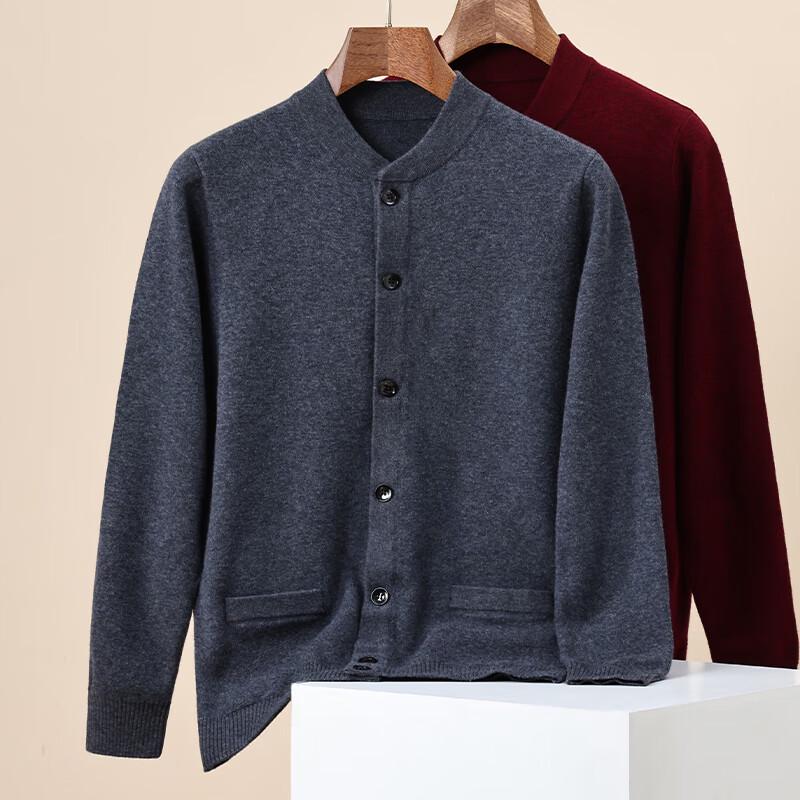 Hengyuanxiang Men's Thickened 100% Wool Cardigan Sweater