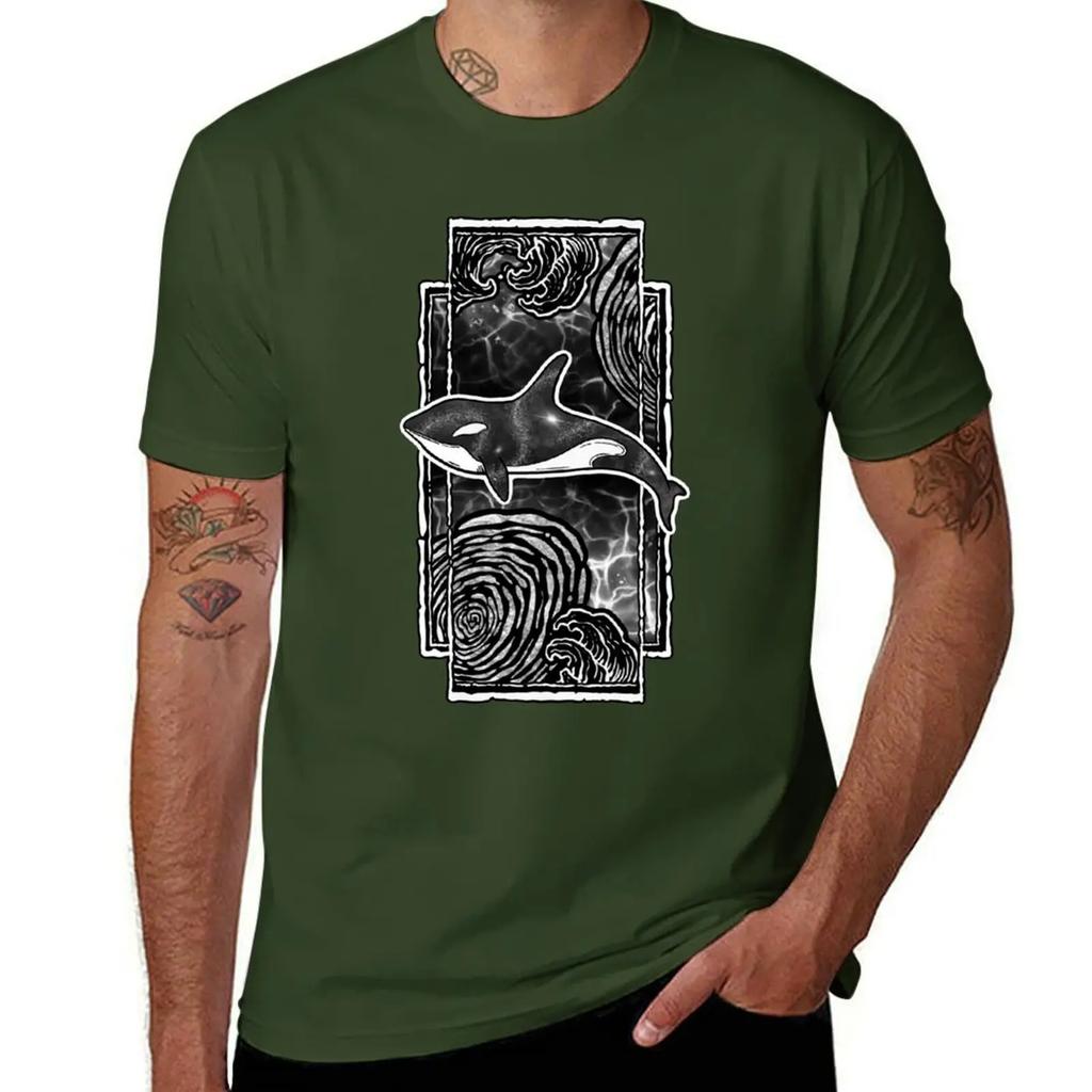 Orca whale  white outline TShirt graphic t shirts animal prinfor boys men clothes