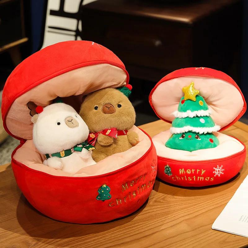 Lovely Christmas Tree Capybara Christmas Apple Plush Toys Cute Animal Dolls Stuffed Soft for Xmas Birthday Festival Celebration