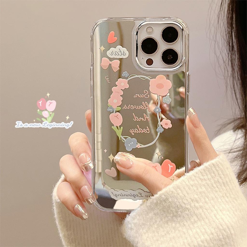 Fresh Little Floral for IPhone17 for Apple for 16Promax Phone Case 15 Silicone 11/12 Makeup Mirror