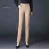 Women Suit Pants High Waist Button Zipper Fly Office Lady Trousers with Pockets Solid Color Slim Fit Straight Leg Trousers