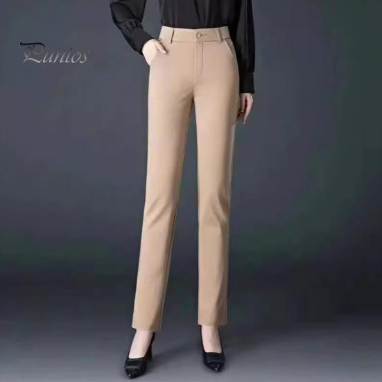 Women Suit Pants High Waist Button Zipper Fly Office Lady Trousers with Pockets Solid Color Slim Fit Straight Leg Trousers