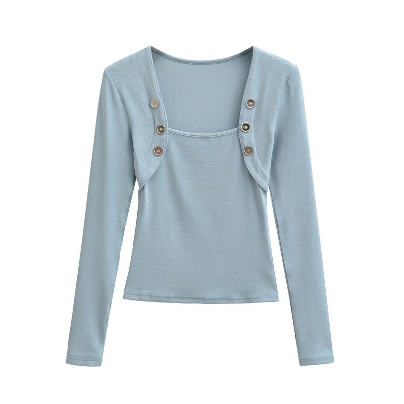 Pure Desire Style Fake Two-Piece Off-Shoulder Imitation Cashmere Square Neck Long-Sleeve Slim Fit Women's Top