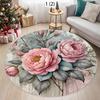 Retro Festive Round Carpet with Peony Flower Design Cozy Anti-Slip Mat for Living Room Bedroom Balcony Home Decoration