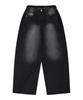 EASY NO EASY Side Pintuck Wide Denim Pants - Black