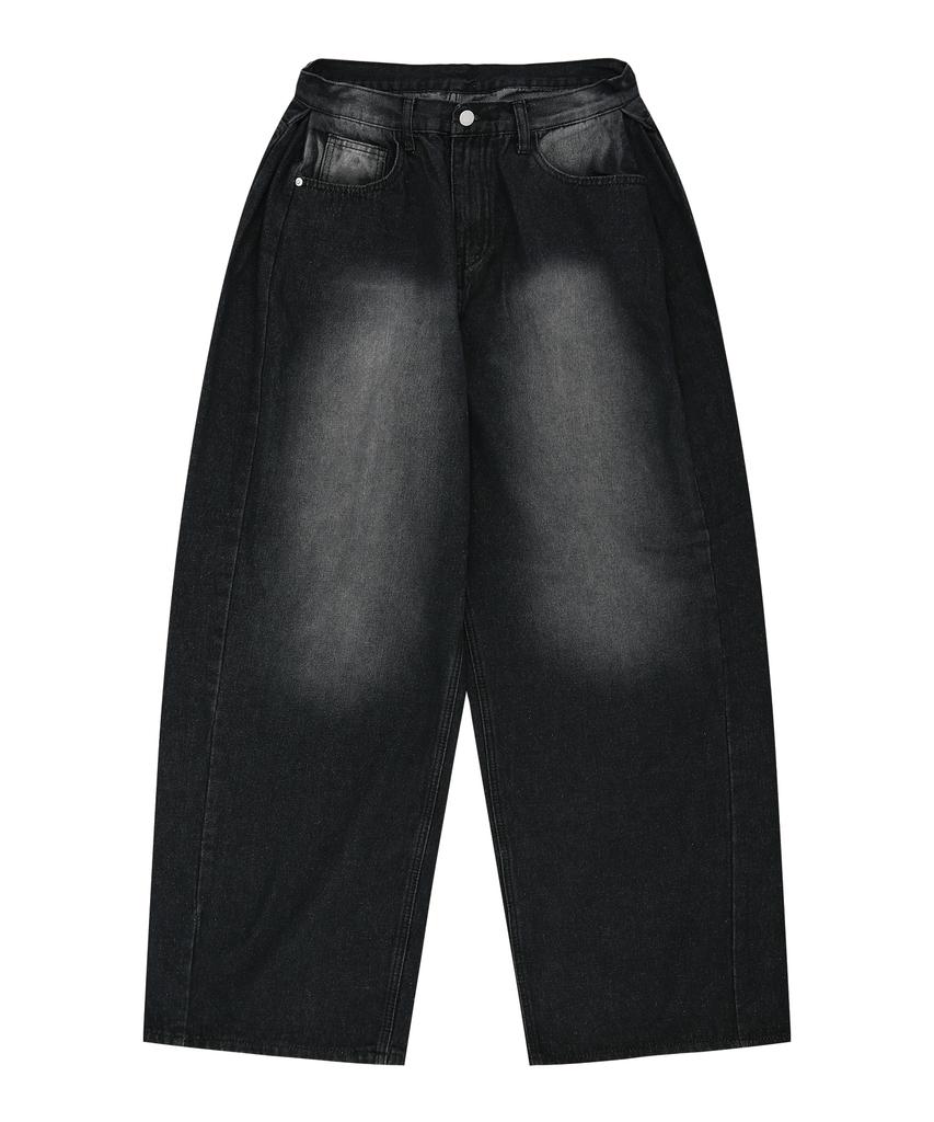 EASY NO EASY Side Pintuck Wide Denim Pants - Black