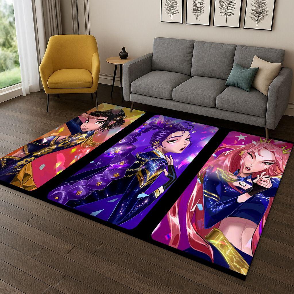Tappeto Kpop Demon Hunters Rumi Mira Zoey Music Cartoon per Camera da Letto Soggiorno Divano Decorazione Casa, Tappetino Antiscivolo Regalo