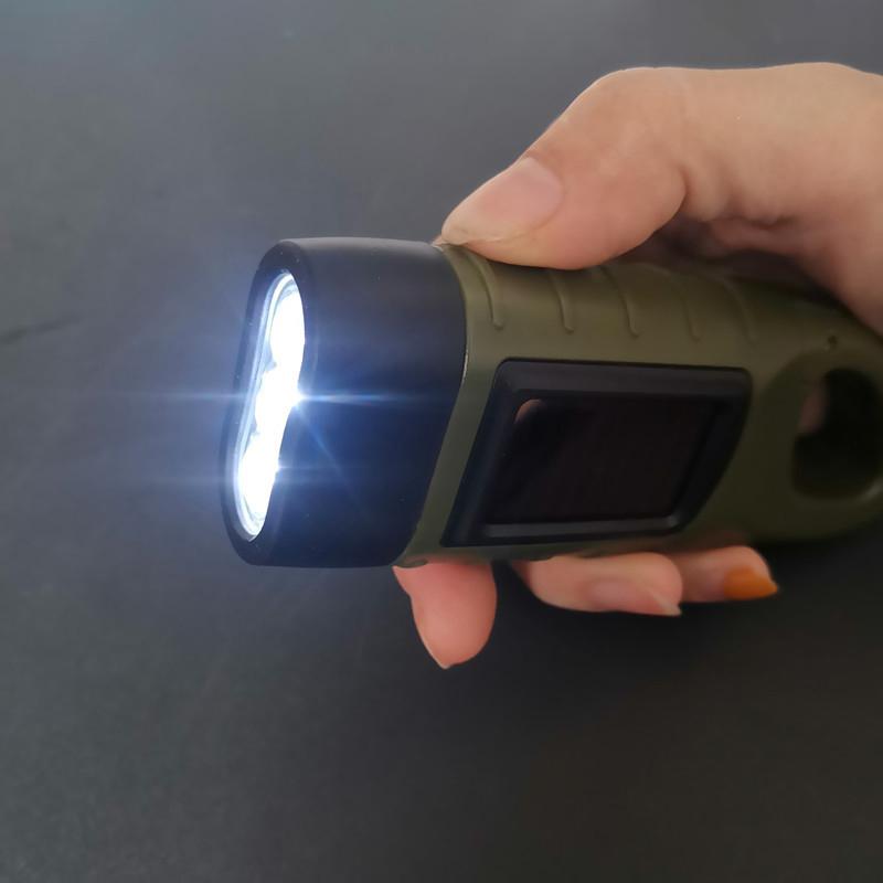 Led Flashlight Hand Crank Solar Powered Rechargeable Survival Gear Self Powered Charging Torch Dynamo For Fishing Boating Hiking