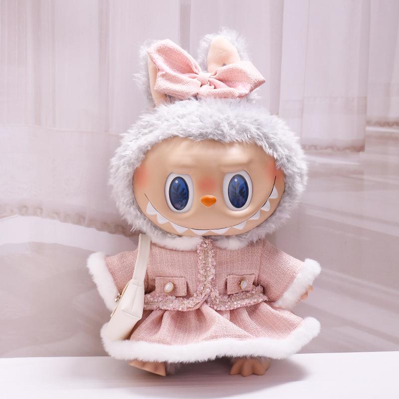 38cm Labubu Plush Doll Casual Outfit Set with Hat (Clothes Only)