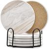 6Pcs Absorbent Coasters Set with Holder,Ceramic Drink Coaster,4 In 6