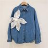 Heavy-duty Beaded 3D Floral Denim Shirt for Women, Spring-autumn New Hong Kong Style Petite Jacket and Shirt Top