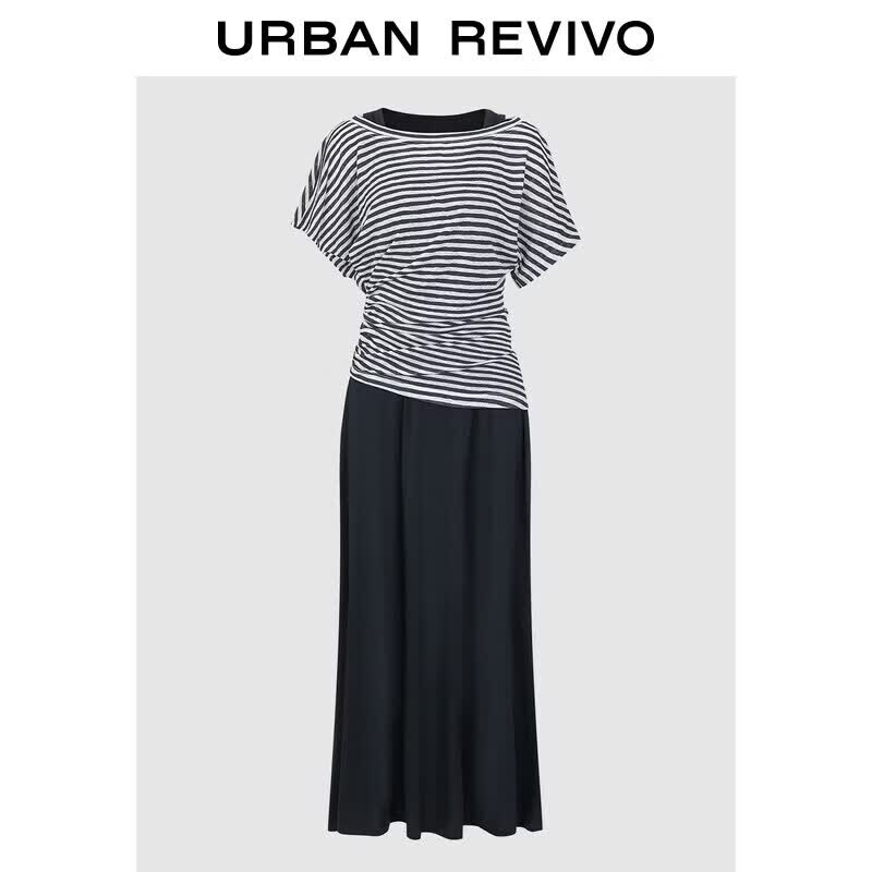 Women s Striped Pleated Two-Piece Look Summer Dress M