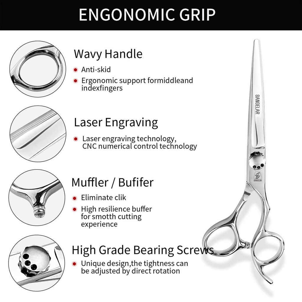 Sangelar 6 Zoll Haarschere Traceless Effilierschere Silber Professionelle Friseurschere Barber Cut Hair Tools