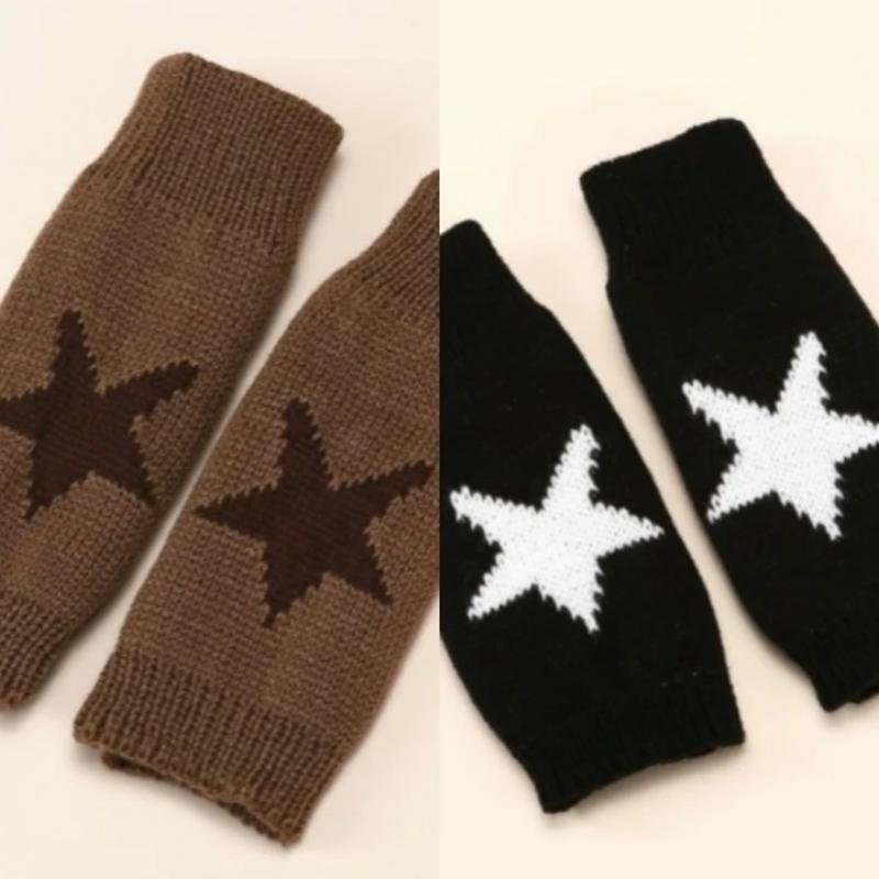 1/2 Pairs Y2K Knitted Half Finger Star Gloves Autumn Winter Warm Women Mittens Five Pointed Star Fingerless Gloves Fashion Soft