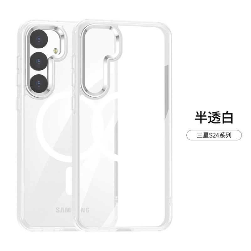 Magnetic Snap-On Phone Case Galaxy S24 Ultra Plus TPU Bumper With Metal Camera Ring Transparent Hard PC Back