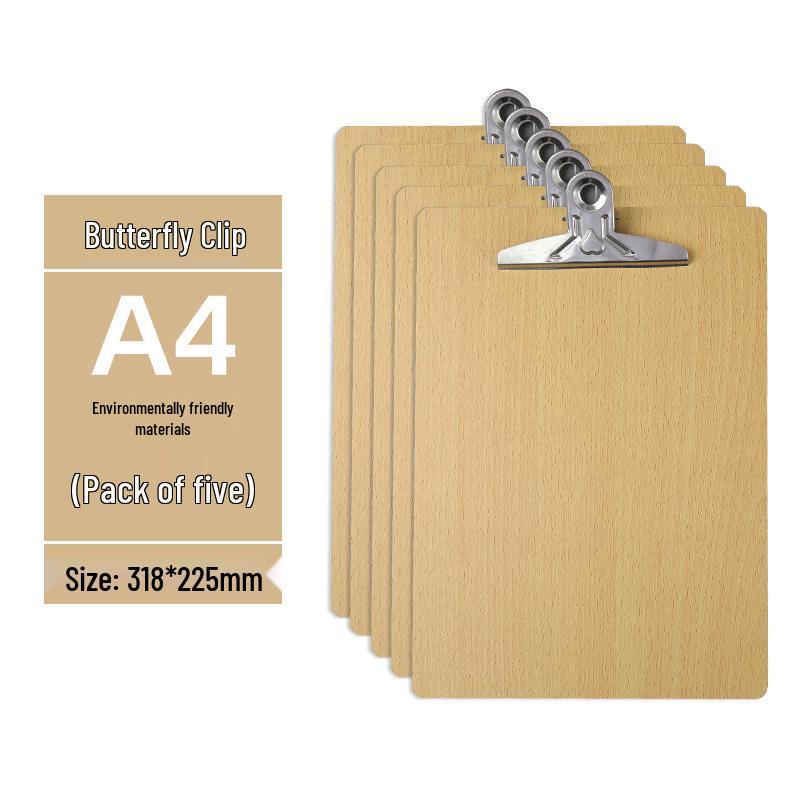 Zestaw 5 drewnianych podkładek z uchwytem na długopis, blokiem do pisania A4/A5 i teczką 16K - idealny do przyjmowania zamówień w restauracji i robienia notatek.