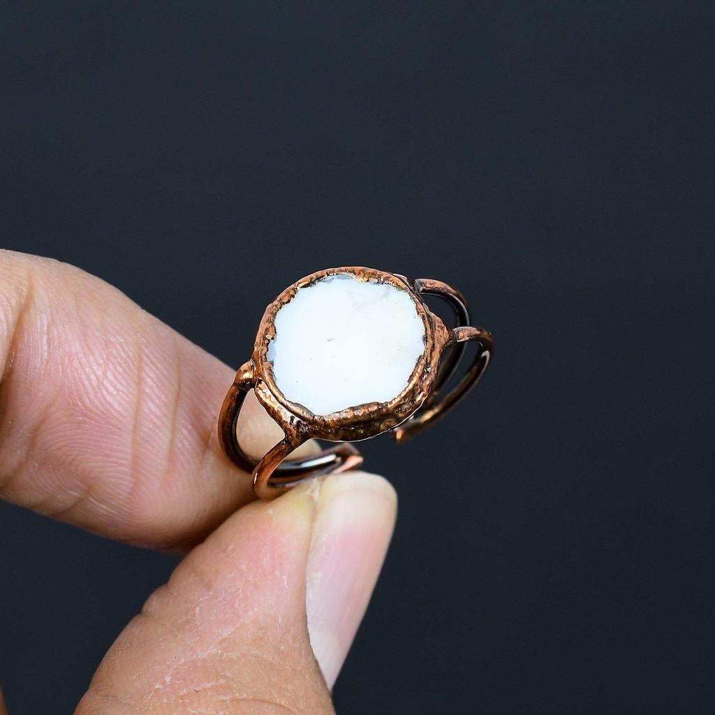 Mother Of Pearl Handmade Gemstone Ring, Copper Electroformed Ring Antique Jewelry, Adjustable Ring Engagement Gift