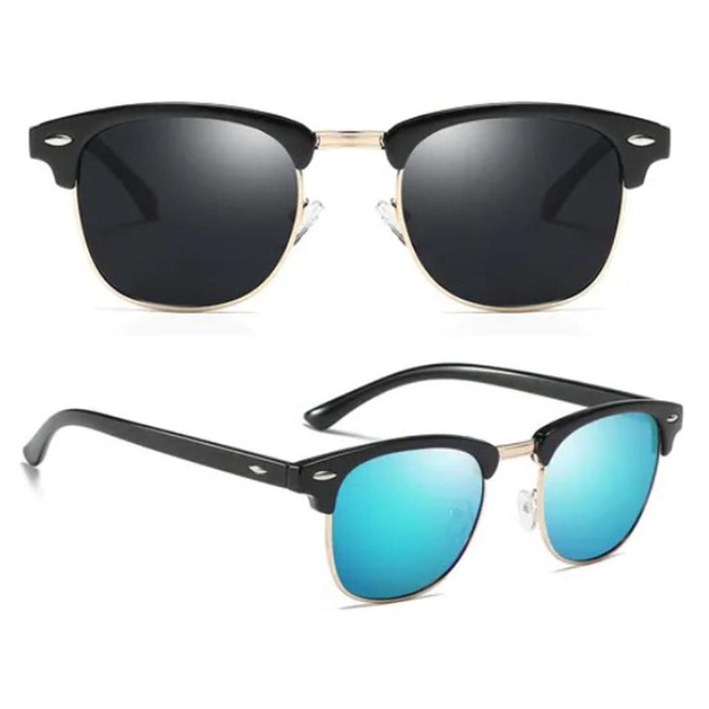 2pcs Polarized Sunglasses UV400 Protection Metal Black Frame PC Lens Fashion Vintage Polarized Sunglasses