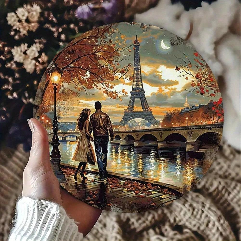 

Parisian Couple Tin Sign 8x8 Inch Vintage Wall Art For Cafe Home Decor 20x20 різнокольоровий