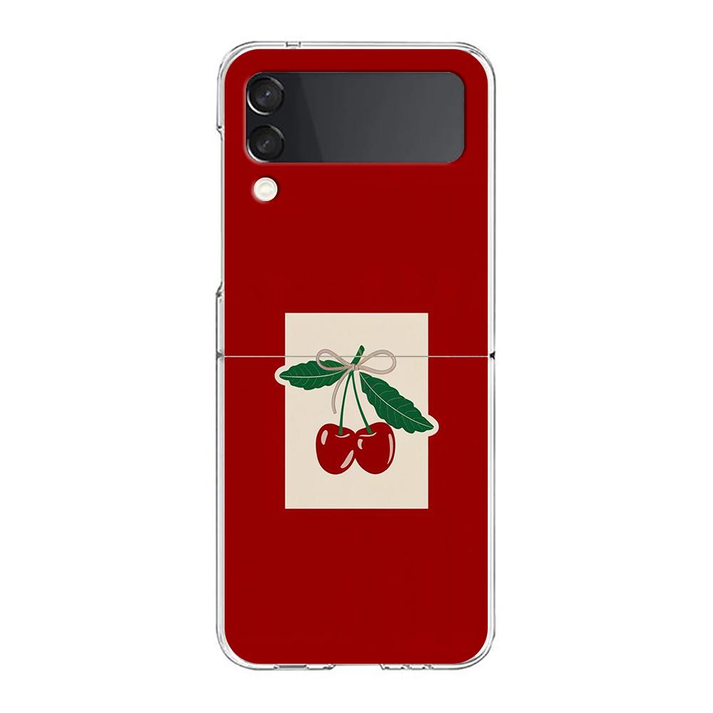 Transparent Phone Case For Samsung Galaxy Z Flip 3 4 5 6 7 Hard Folding PC Z Flip3 Flip4 Cover Red Cherry