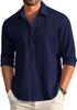 CBCOLEBROOK Men' Casual Button Down Shirts Long Sleeve Linen Shirt Fashion Textured Beach Summer Shirt (in, Alpha