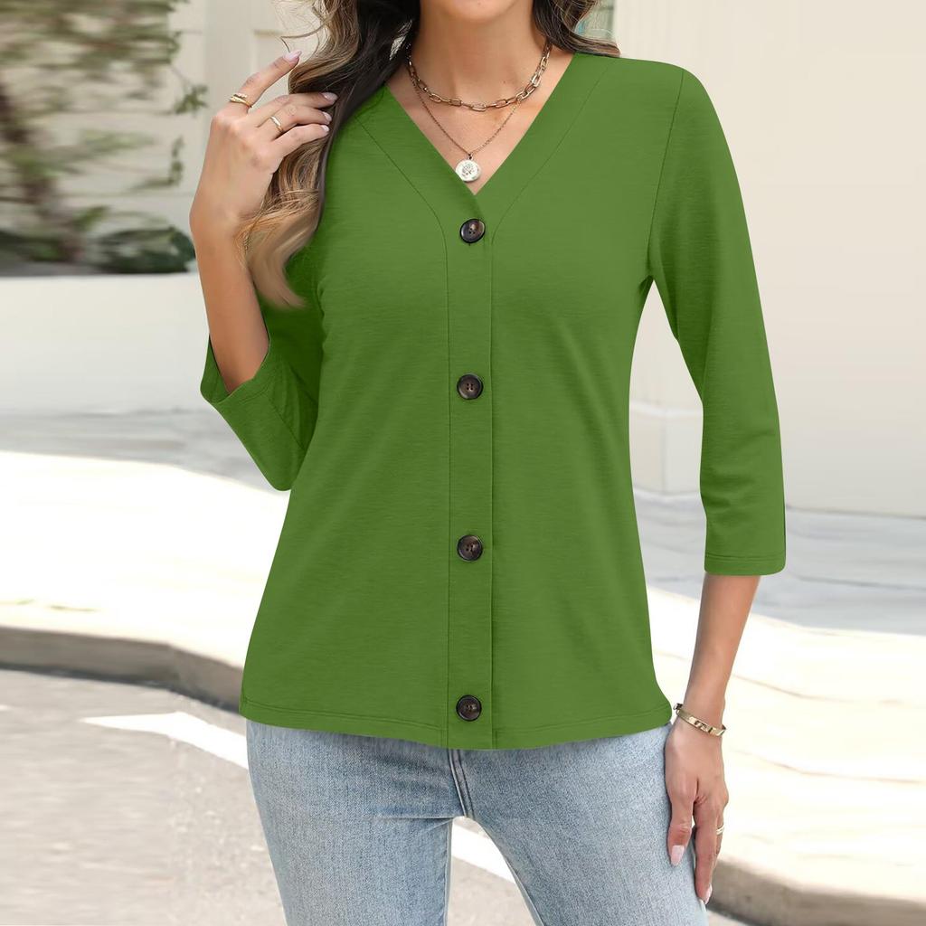 Mode Femme Décontracté Imprimé Chemise Boutonnée Manches Longues 3/4 Tops