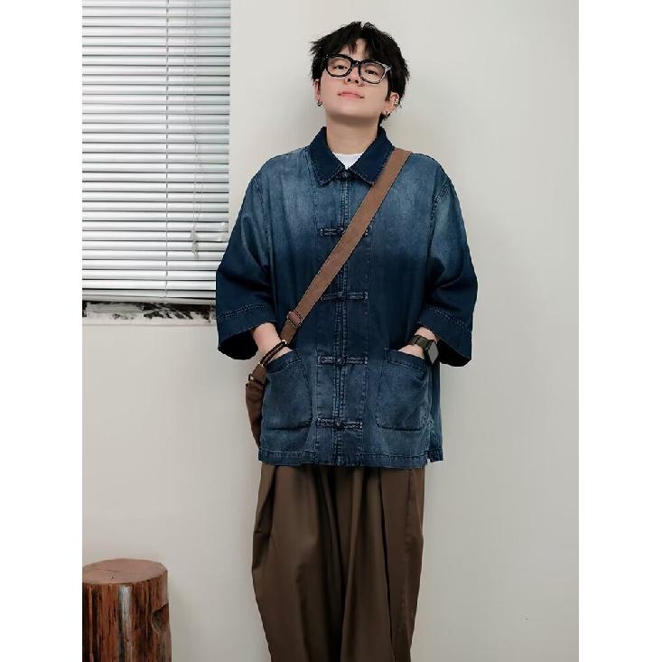 Retro Denim Workwear Short Sleeved Shirt, Men'S And Women'S Summer Fashion Brand, Japanese Retro Half Sleeved Trend, Cool And Loose Shirt