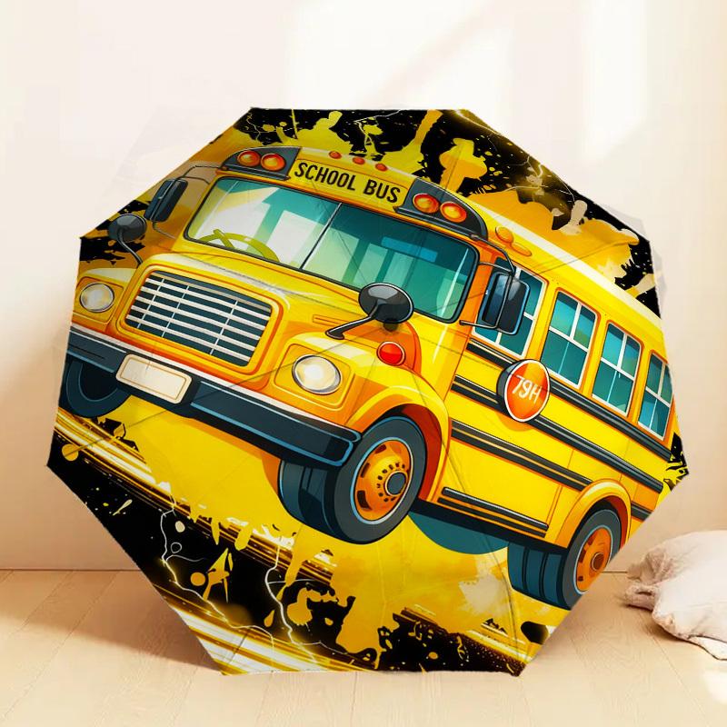 1pc School Bus Lightning Pattern Umbrella Design Automatic Opening and Closing Umbrella, High-quality Travel Umbrella,  C1128188