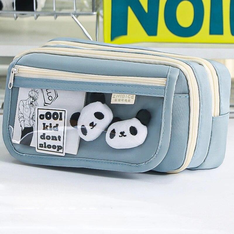 1PC 9-layer Large Capacity Pencil Case with Transparent Compartment and Magnetic Button Flip for Retrieval
