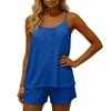 Women's Color Loose Fitting Backless Sleeveless Pullover Top And Elastic Waist, Pocketless Shorts Set.