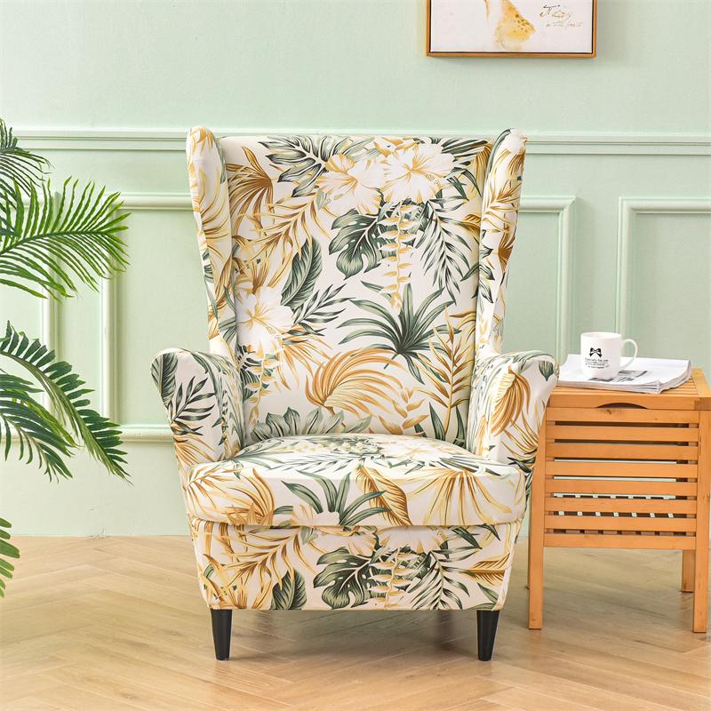 Spandex Stretch Wing Chair Cover Floral Printed High Back Armchair Covers Elastic Relax Sofa Slipcovers with Seat Cushion Cover