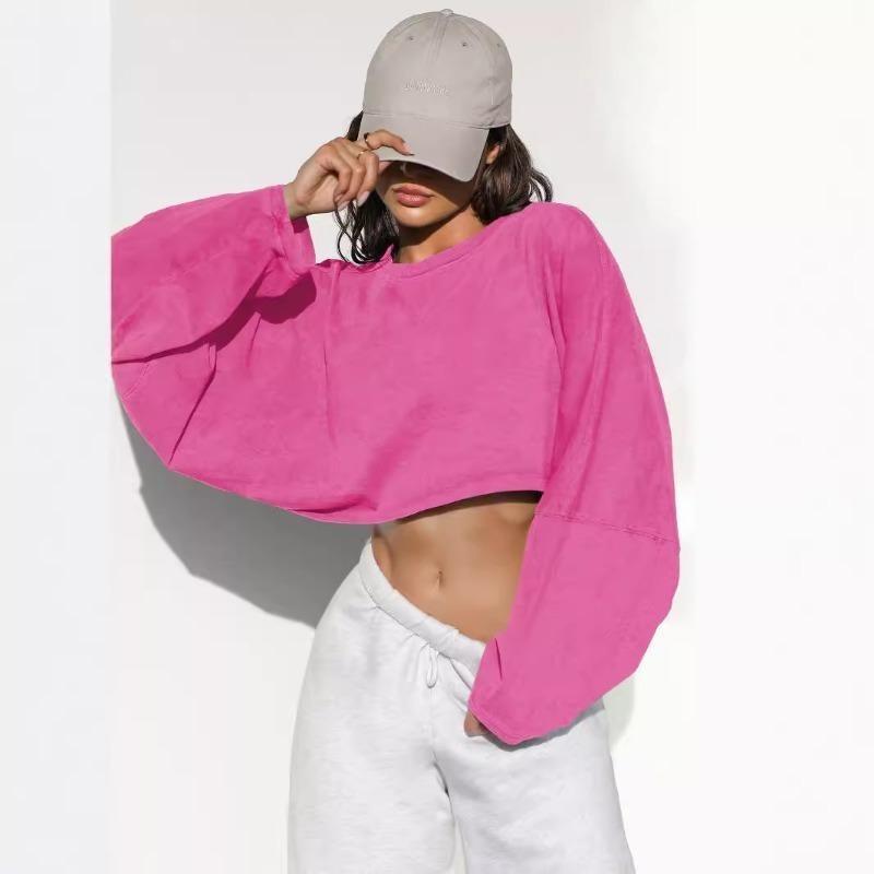 Pull Révélateur à Col Rond pour Femme Haut à Manches Longues en Tricot T-shirt Court de Sport