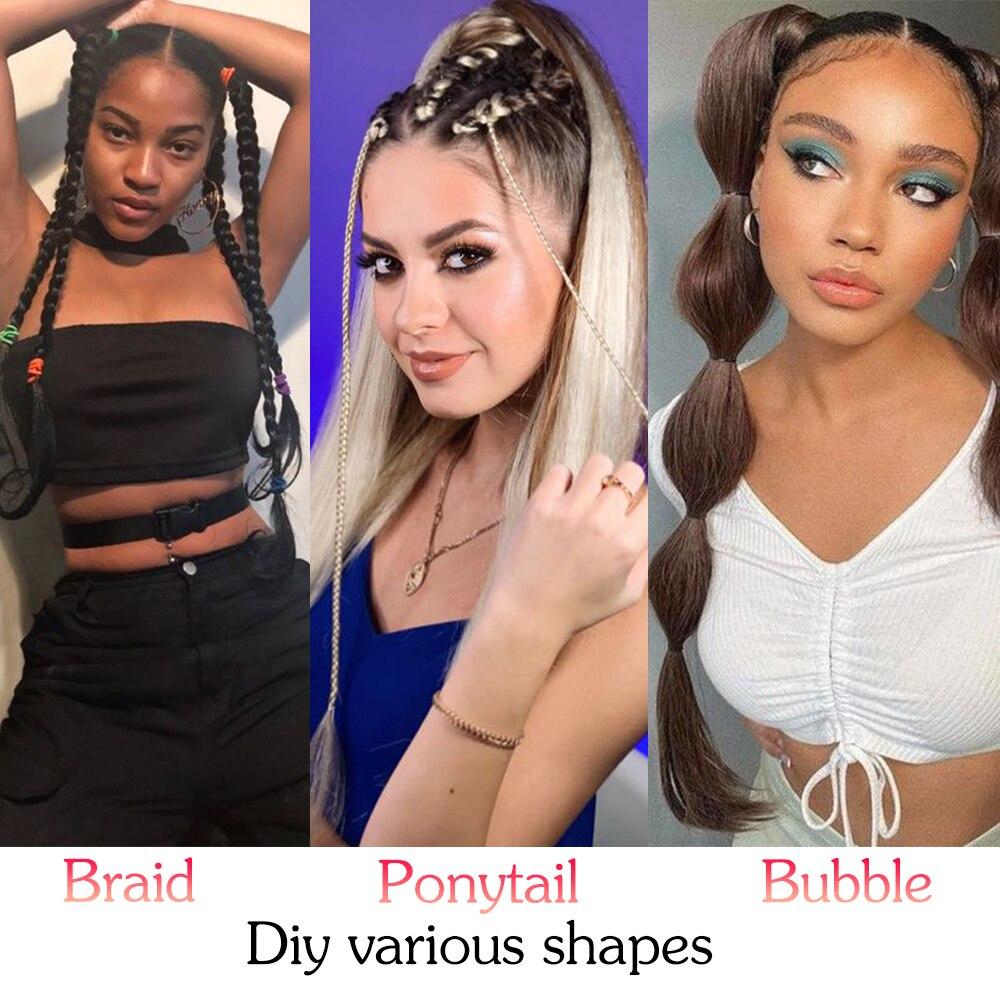 Prodloužení culíku Syntetické boxerské copánky Omotané kolem ocasu s gumičkou Prsten do vlasů 26palcový hnědý ombre cop pro vlastní potřebu