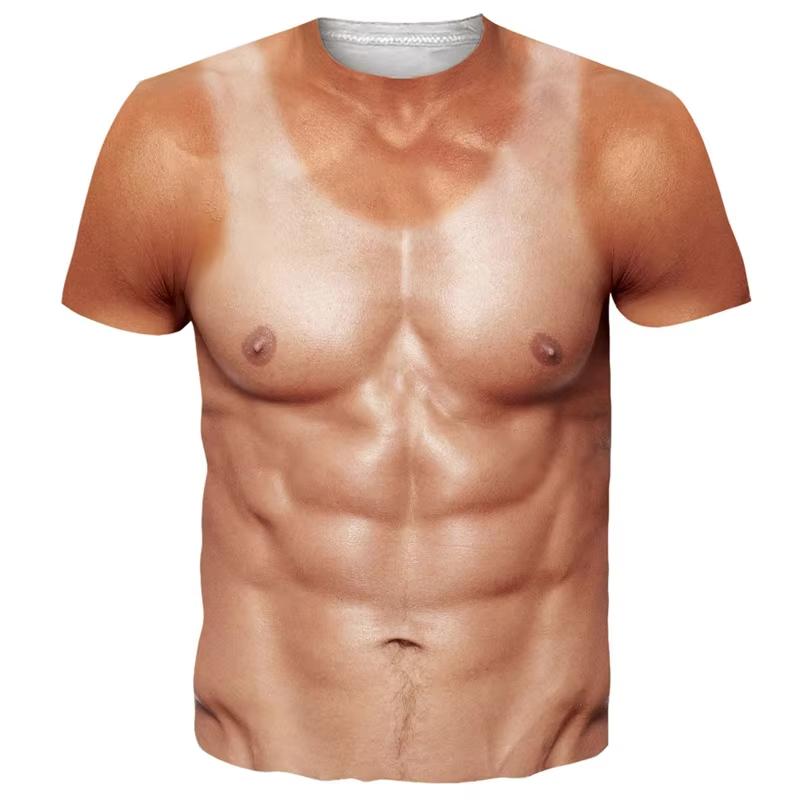 Hairy Chest Men T Shirt 3d Printed Muscle Fake Abs T-shirt Cosplay Costume Tee ShirtsSummer Women Tshirt Clothing Kid Tshirt Y2k