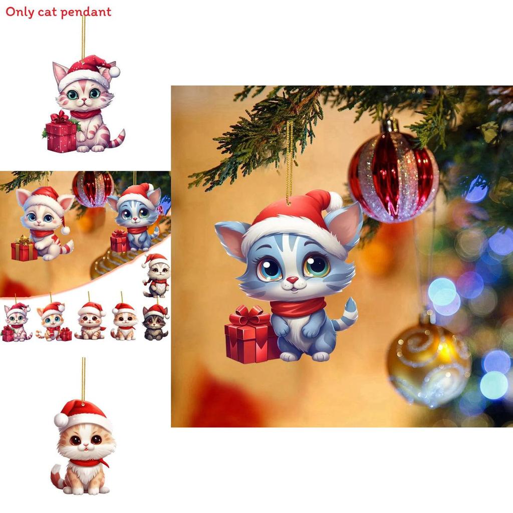 Christmas Cat Car Decor Acrylic Pendant For Holiday Vehicle Decoration