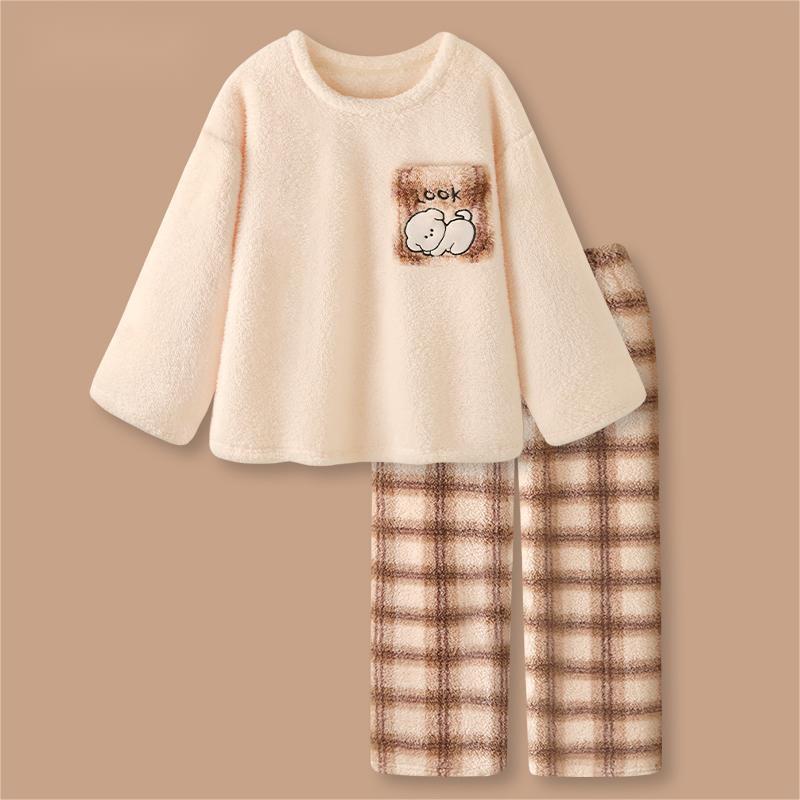 Women's Winter Plush Cartoon Pajama Set: Cozy College-Style Pullover Suit