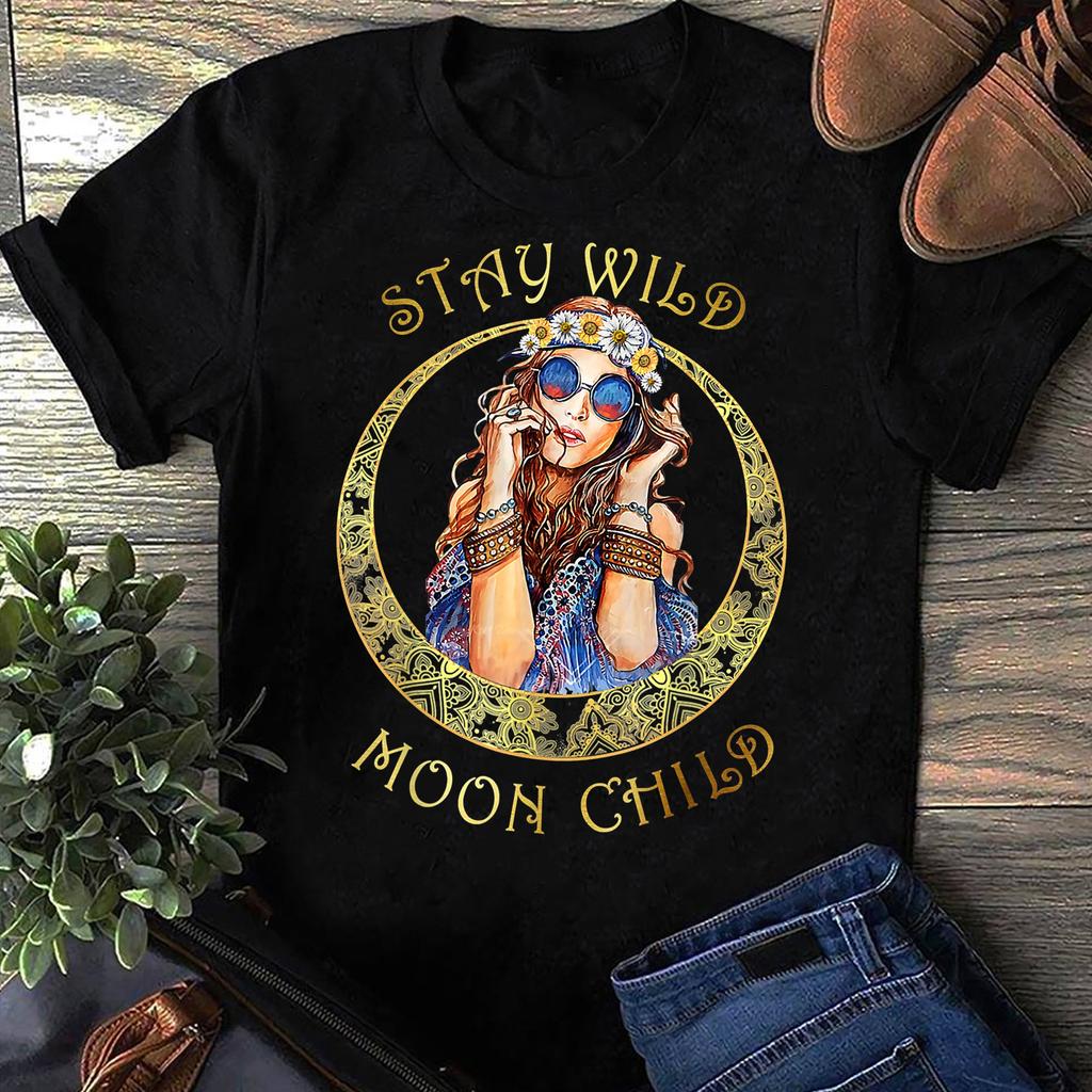 Stay Wild Moon Child Hippie Crescent Moon T-Shirt - Hippie Shirt, Hippie Soul Shirt, Peace Shirt, Hippie