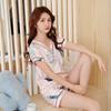 Summer Nightgown Thin Short-sleeved V-neck Artificial Silk Pajamas Set Korean Sweet Two-piece Suit Loungewear Sleepwear