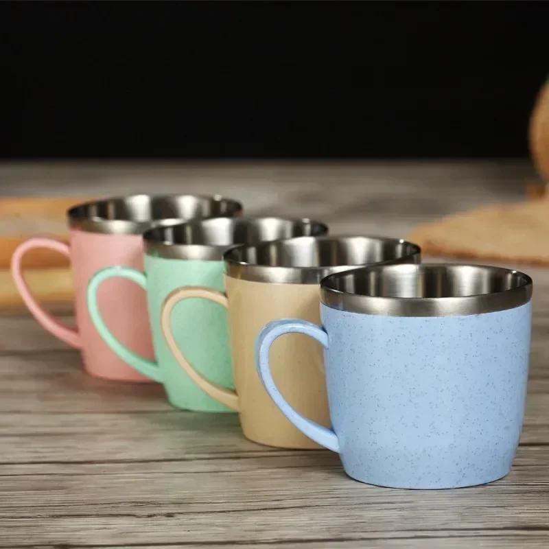 220ml Rustfritt Stål Kopper Krus Hvetestrå Anti-skolding Vannkopp Kaffe Melkekopp Te Drikker Vannkopp for Hjemmekontor Tumbler