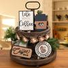 Coffee Bar Tiered Tray Decoration Wooden Coffee Sign Mini Coffee Cup Rustic Table Centerpieces for Farmhouse Kitchen