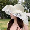Fashion Bow Lace Straw Hat Women's Sweet and Cute Big Brim Mesh Shade Sunscreen Straw Shade Hat
