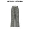 UR2026 Women's Casual Plaid Wide-Leg Pants with Lace Trim