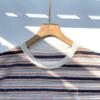 ED Women's Retro Casual Cotton-Linen Knit Cover-up T-Shirt with Contrast Stripe and Drawstring Hem